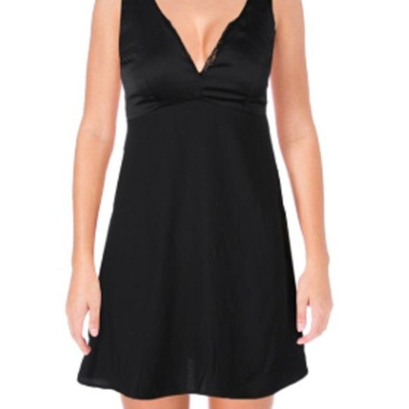 Aqua Black Mini Party Cocktail Dress Deep V-neck - Picture 3 of 7